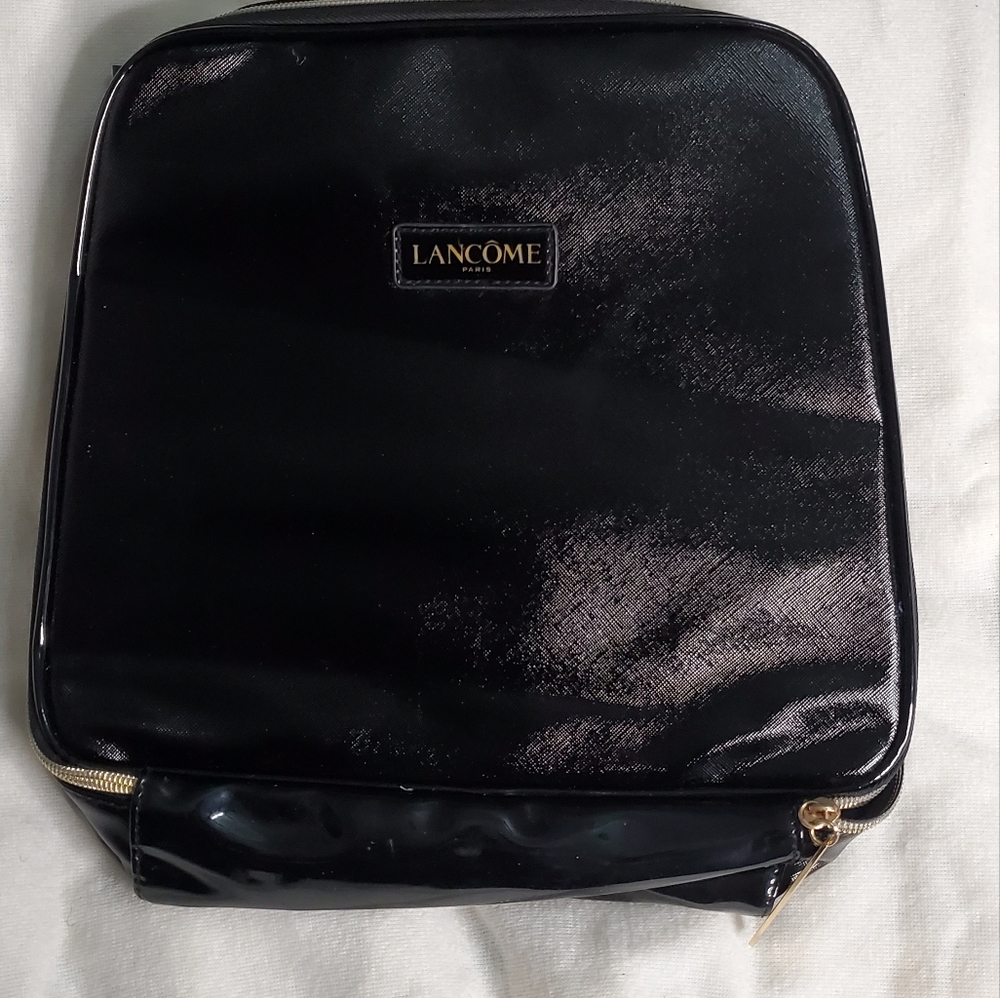 Lancome black faux leather makeup bag